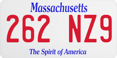 MA license plate 262NZ9