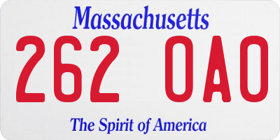 MA license plate 262OA0
