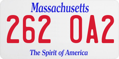 MA license plate 262OA2