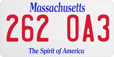 MA license plate 262OA3