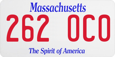 MA license plate 262OC0