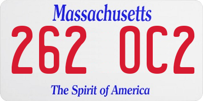 MA license plate 262OC2