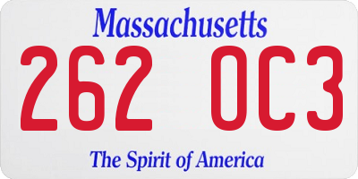 MA license plate 262OC3