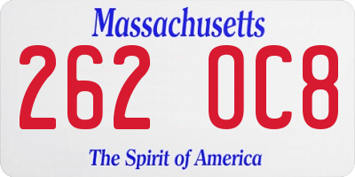 MA license plate 262OC8