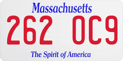 MA license plate 262OC9