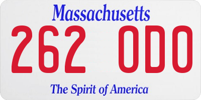 MA license plate 262OD0