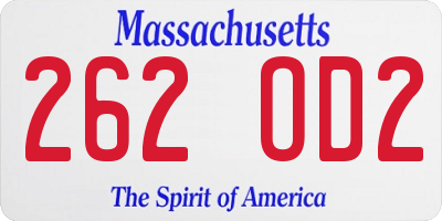 MA license plate 262OD2