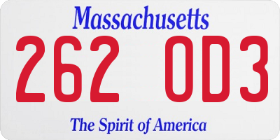 MA license plate 262OD3
