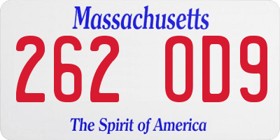 MA license plate 262OD9