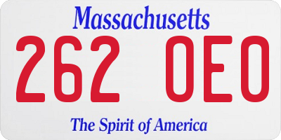 MA license plate 262OE0