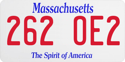 MA license plate 262OE2