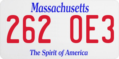 MA license plate 262OE3