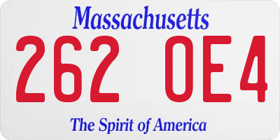 MA license plate 262OE4