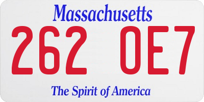 MA license plate 262OE7
