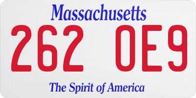 MA license plate 262OE9