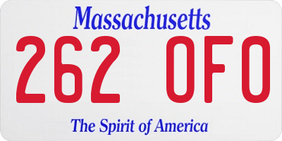 MA license plate 262OF0