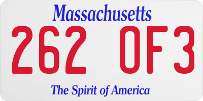 MA license plate 262OF3