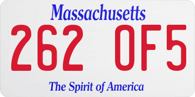 MA license plate 262OF5