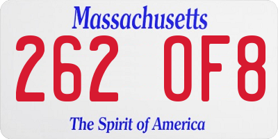 MA license plate 262OF8