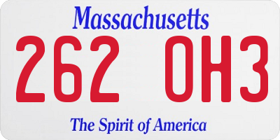 MA license plate 262OH3