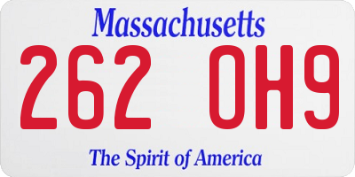 MA license plate 262OH9