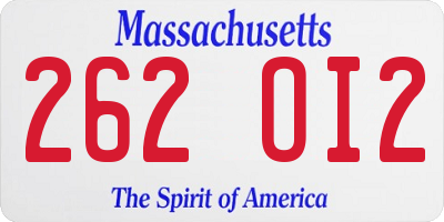 MA license plate 262OI2