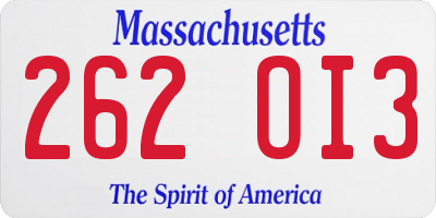 MA license plate 262OI3