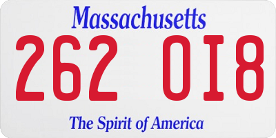 MA license plate 262OI8