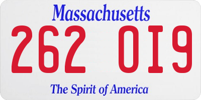 MA license plate 262OI9