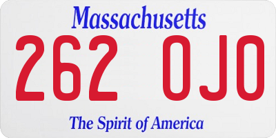 MA license plate 262OJ0
