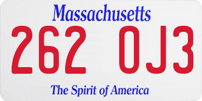 MA license plate 262OJ3