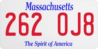 MA license plate 262OJ8