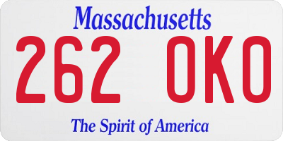 MA license plate 262OK0
