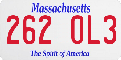 MA license plate 262OL3