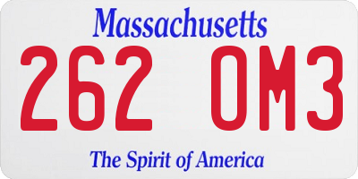MA license plate 262OM3