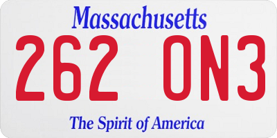 MA license plate 262ON3