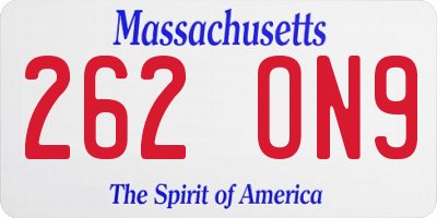 MA license plate 262ON9