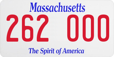 MA license plate 262OO0
