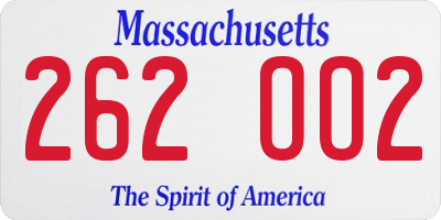 MA license plate 262OO2