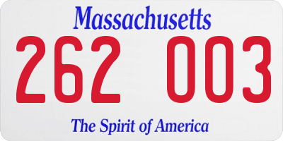 MA license plate 262OO3