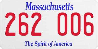 MA license plate 262OO6