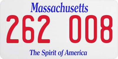 MA license plate 262OO8