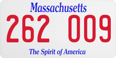 MA license plate 262OO9
