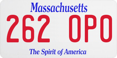MA license plate 262OP0