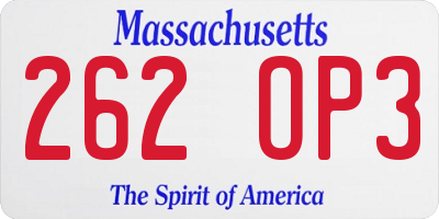 MA license plate 262OP3