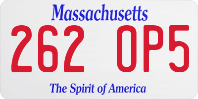 MA license plate 262OP5