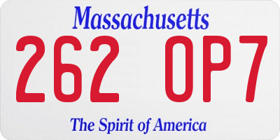 MA license plate 262OP7