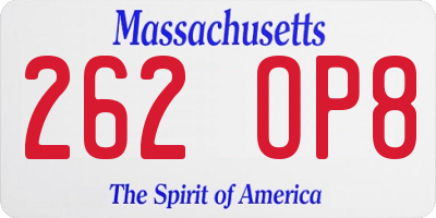 MA license plate 262OP8