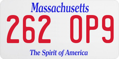 MA license plate 262OP9