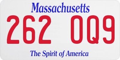 MA license plate 262OQ9